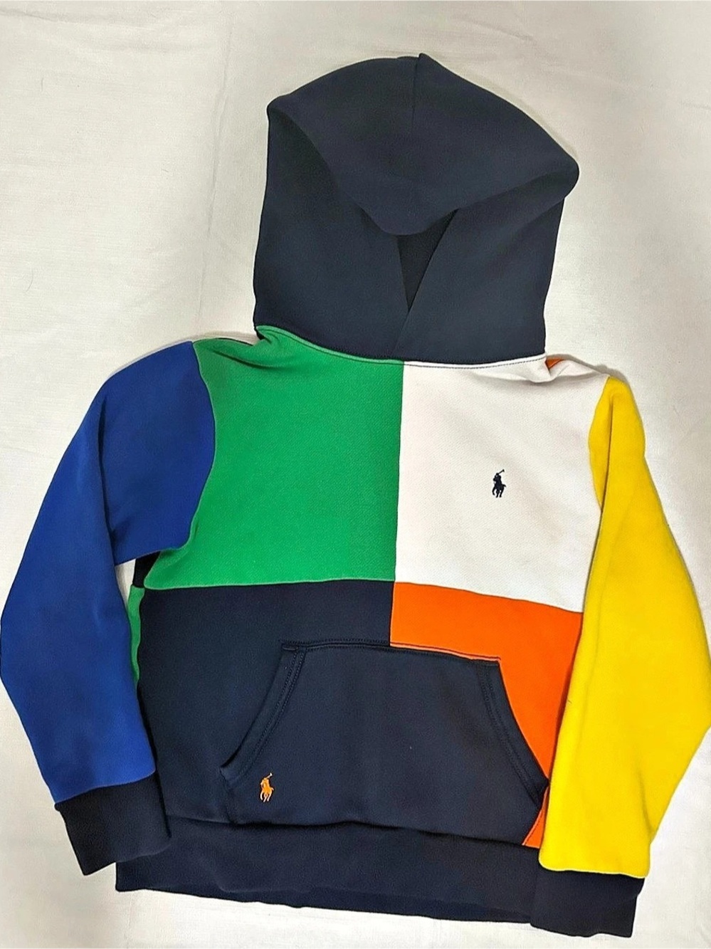Polo Ralph Lauren Boys Color-Blocked Fleece Hoodie Blue & Green Medium Polo Ralp